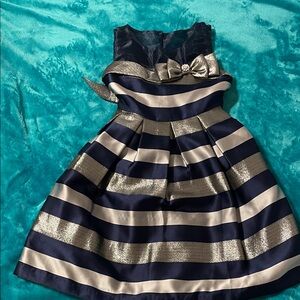 Bonnie Jean Navy and Silver Formal Dress with Mini bows included